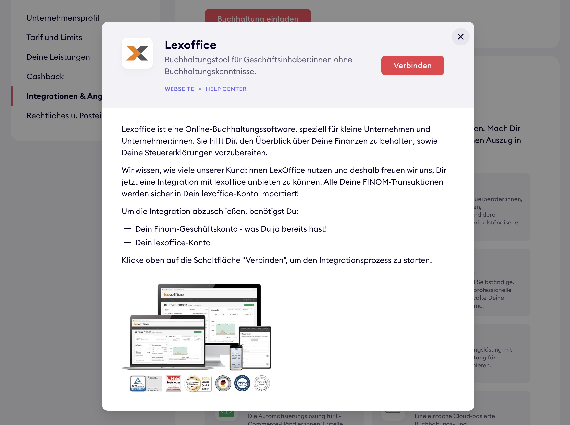 Screenshot: Daten-Export-Datum auswählen & Verbindung herstellen