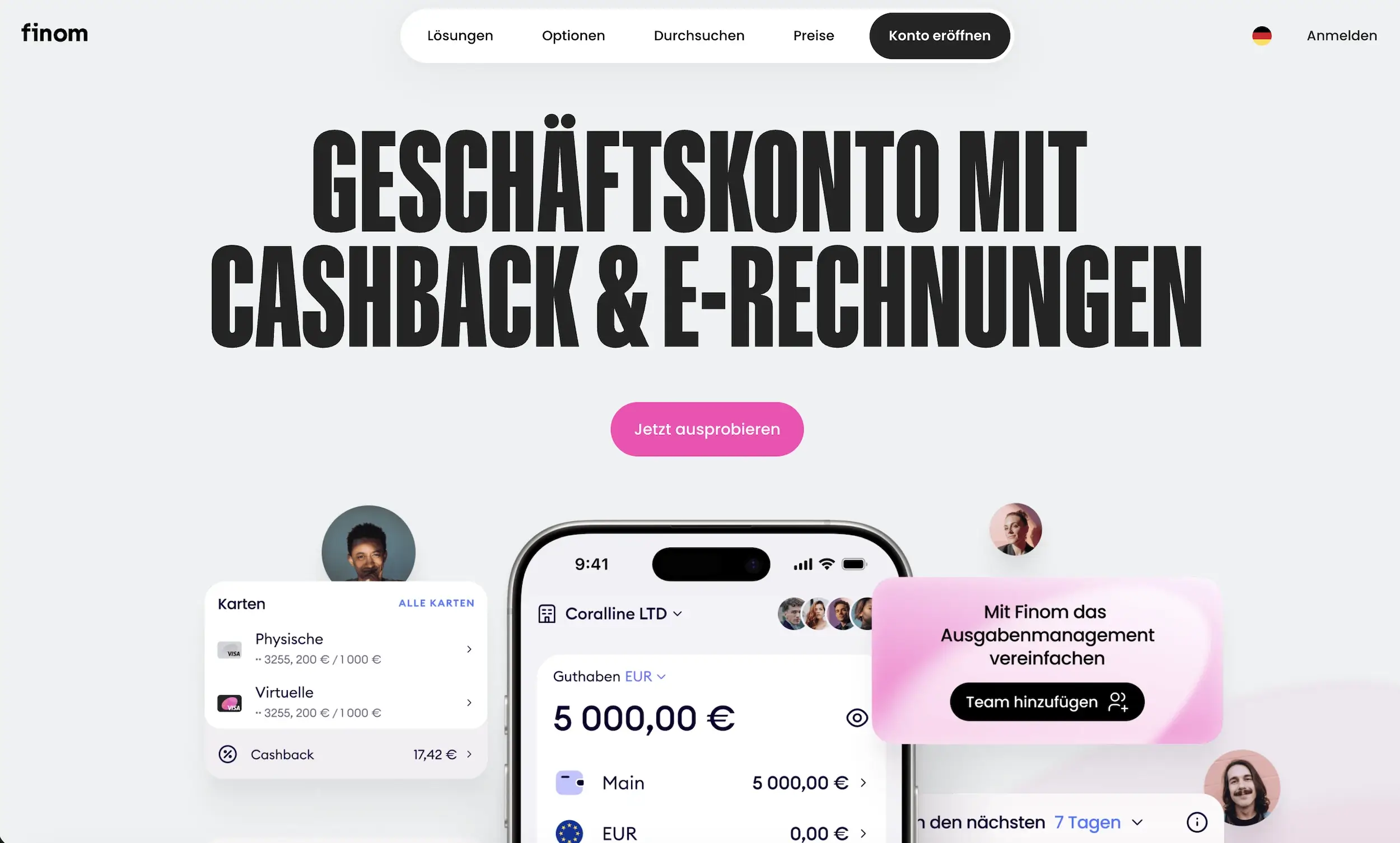 Finom Geschäftskonto Startseite