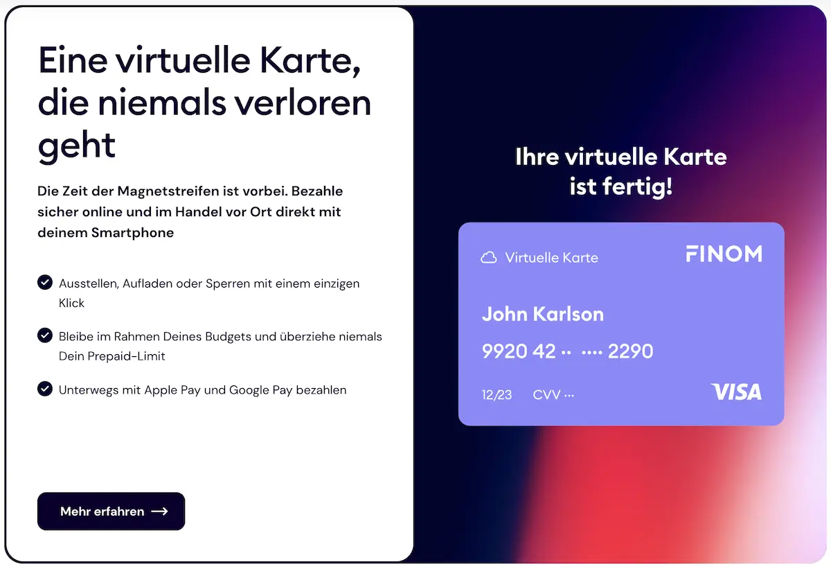 Virtuelle Karte bei FINOM