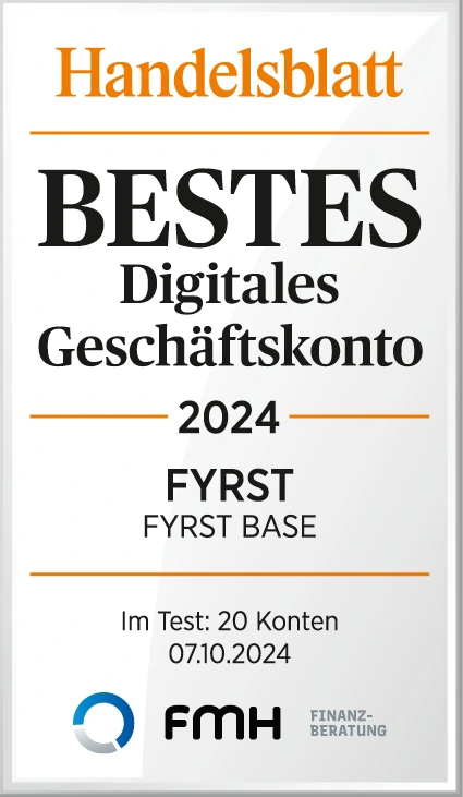 FYRST BASE - Bestes digitales Geschäftskonto 2024 - Handelsblatt / FMH (07.10.2024) 