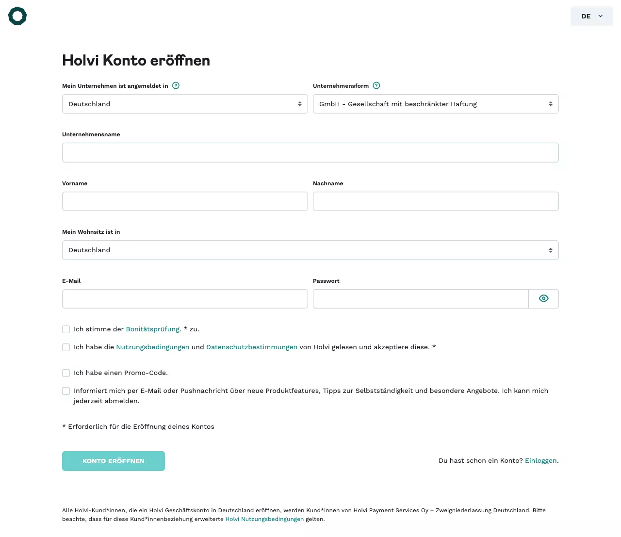 Kontoeröffnung bei Holvi
