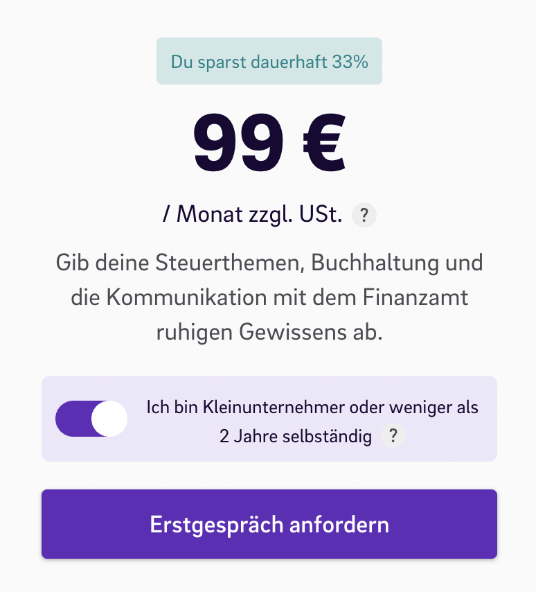 Kontist Steuerservice kostet ab 99 € im Monat
