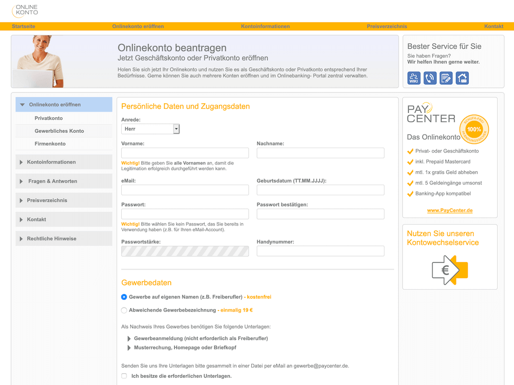Kontoeröffnung bei Onlinekonto.de