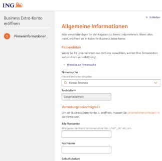 Schritt 1: Starte mit der Firmensuche – Gib deinen Unternehmensnamen ein.