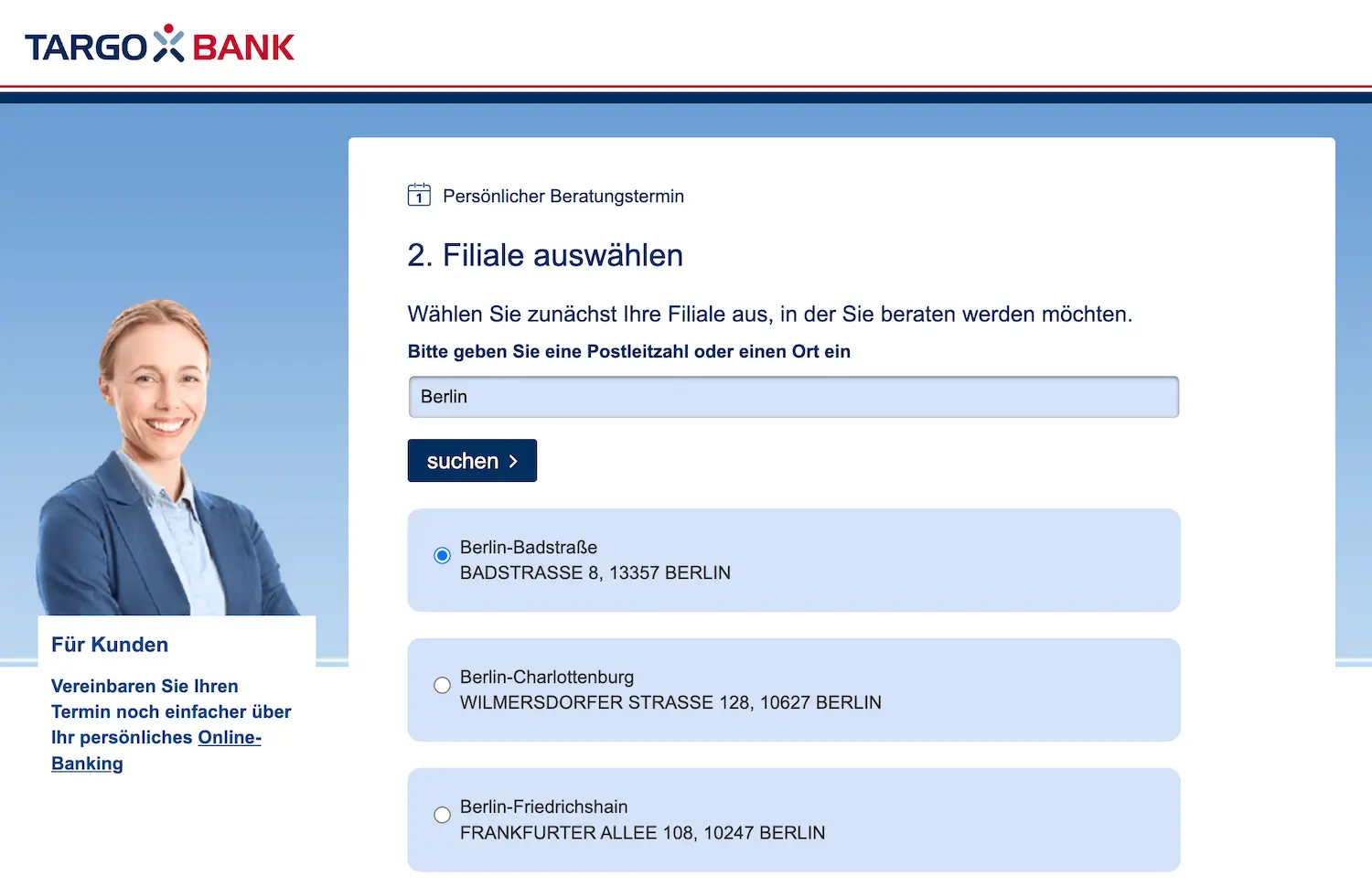 Standorte der TARGOBANK in Berlin