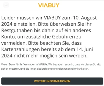 VIABUY wird zum 10. August 2024 eingestellt.
