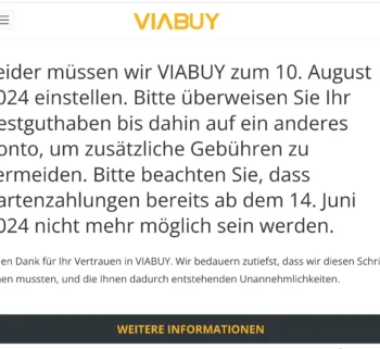 VIABUY wird zum 10. August 2024 eingestellt.